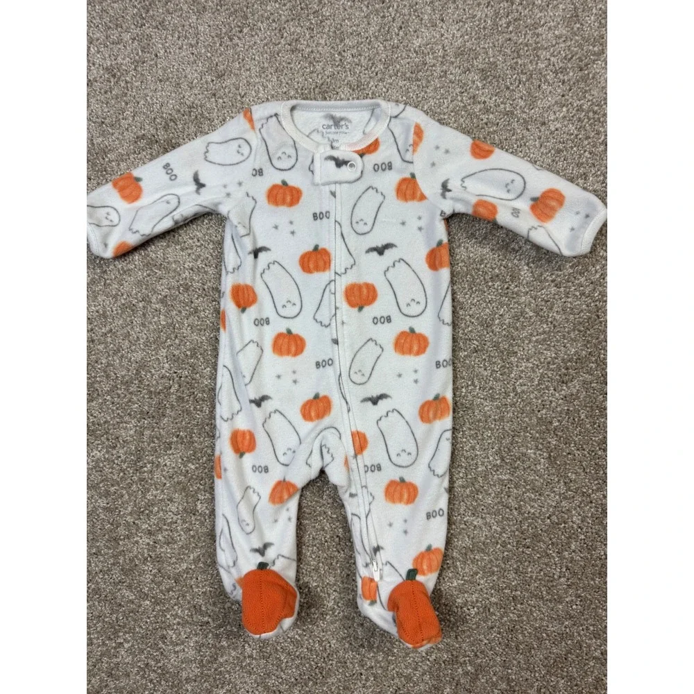 Carters Just One You Baby Halloween Ghost Pumpkin Fleece Footed Sleeper 3M